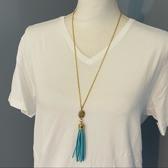 Tassel & Stone Necklace - Blue - Picture 1 of 3